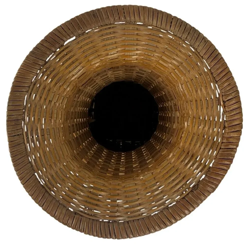 Vintage 70s Hand Woven Wicker Bamboo Bottle Vase 12